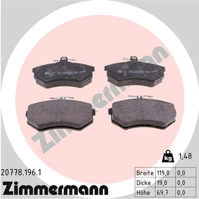 Kit de plaquettes de frein, frein à disque ZIMMERMANN 20778.196.1