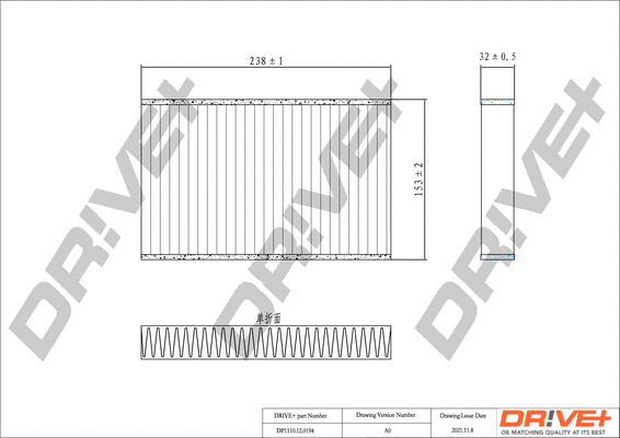 Filtre, air de l'habitacle Dr!ve+ DP1110.12.0194
