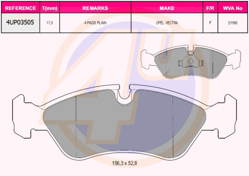 Kit de plaquettes de frein, frein à disque 4u 4UP03505