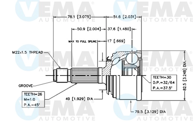 Jeu de joints, arbre de transmission VEMA 18297