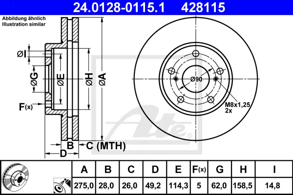 Disque de frein ATE-APAC 24.0128-0115.1