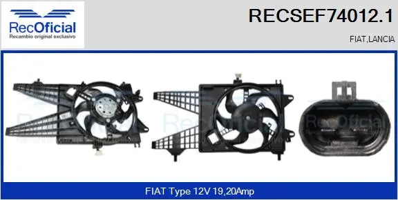 Moteur électrique, ventilateur pour radiateurs RECOFICIAL RECSEF74012.1