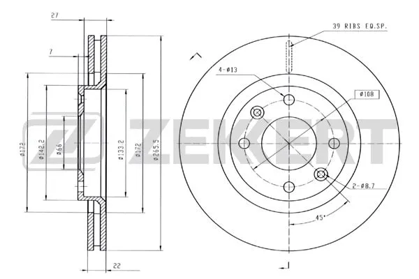 Disque de frein ZEKKERT BS-5028B