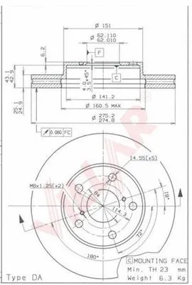 Disque de frein VILLAR 628.1600