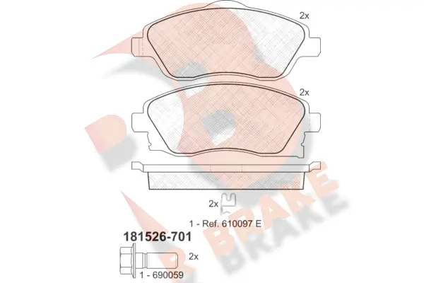 Kit de plaquettes de frein, frein à disque R BRAKE RB1526-701