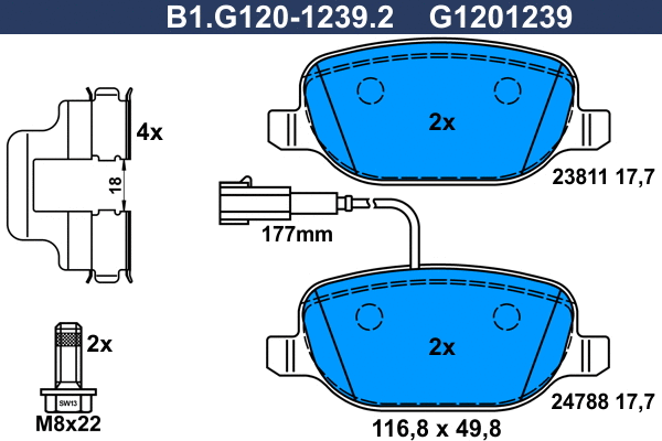 Kit de plaquettes de frein, frein à disque GALFER B1.G120-1239.2