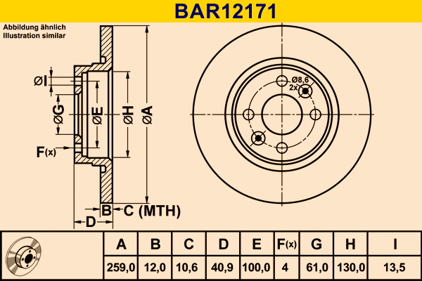 Disque de frein BARUM BAR12171