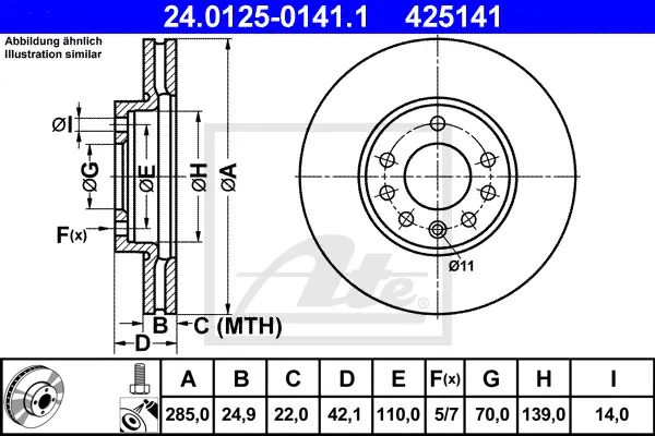 Disque de frein ATE-APAC 24.0125-0141.1