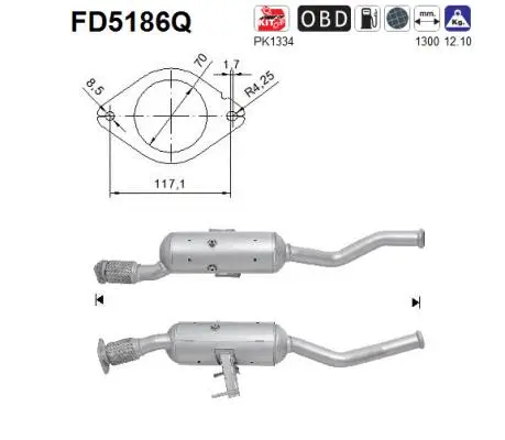 Filtre à particules / à suie, échappement AS FD5186Q
