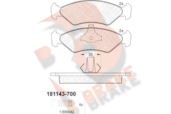 Kit de plaquettes de frein, frein à disque R BRAKE RB1143-700