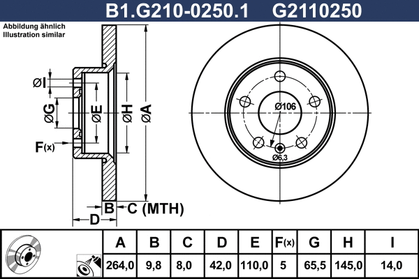 Disque de frein GALFER B1.G210-0250.1