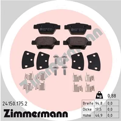 Kit de plaquettes de frein, frein à disque ZIMMERMANN 24150.175.2