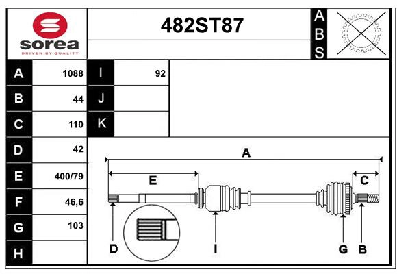 Arbre de transmission STARTCAR 482ST87