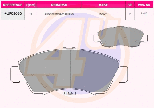 Kit de plaquettes de frein, frein à disque 4u 4UP03686