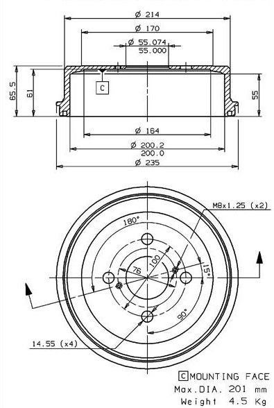 Tambour de frein VILLAR 627.0204