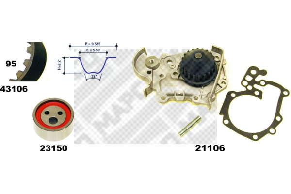 Pompe à eau + kit de courroie crantée MAPCO 41106