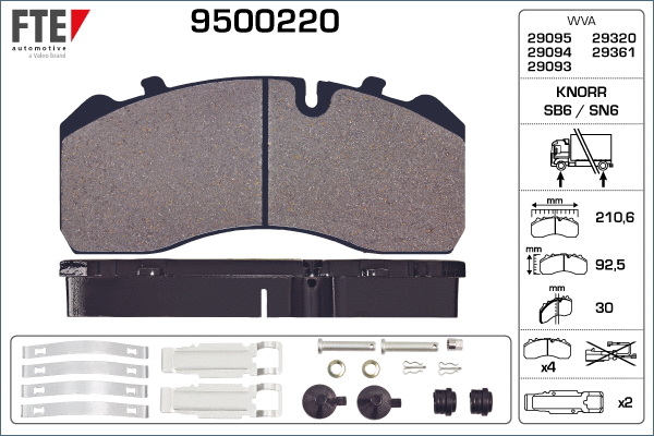 Kit de plaquettes de frein, frein à disque FTE 9500220