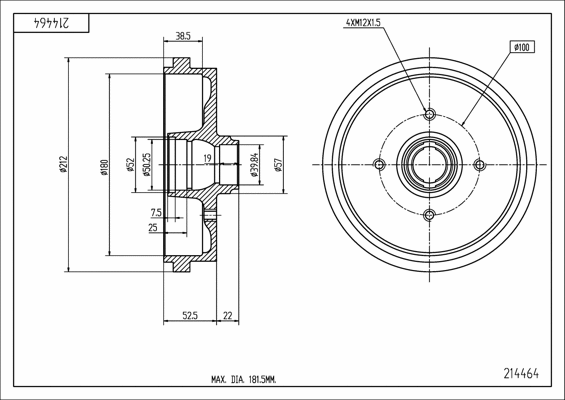 Tambour de frein HART 214 464