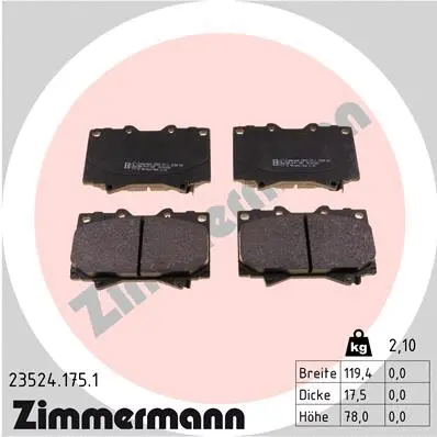 Kit de plaquettes de frein, frein à disque ZIMMERMANN 23524.175.1
