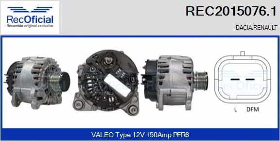 Alternateur RECOFICIAL REC2015076.1
