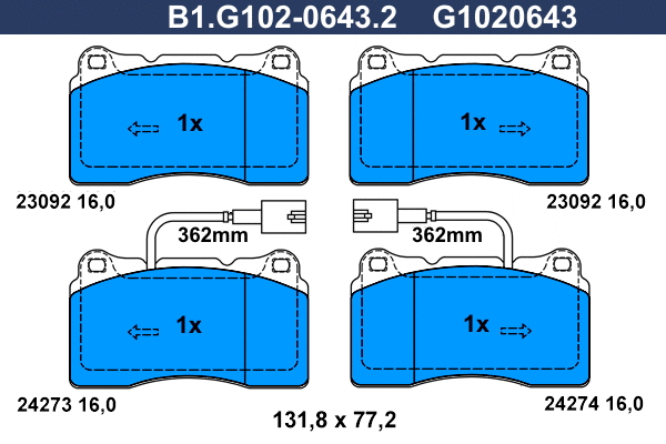 Kit de plaquettes de frein, frein à disque GALFER B1.G102-0643.2