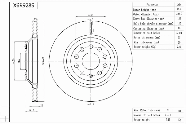 Disque de frein AISIN X6R928S