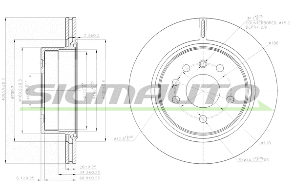Disque de frein SIGMAUTO DBB366V