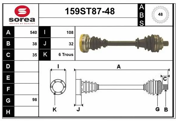 Arbre de transmission STARTCAR 159ST87-48