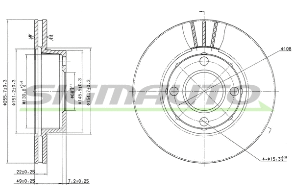 Disque de frein SIGMAUTO DBA319V