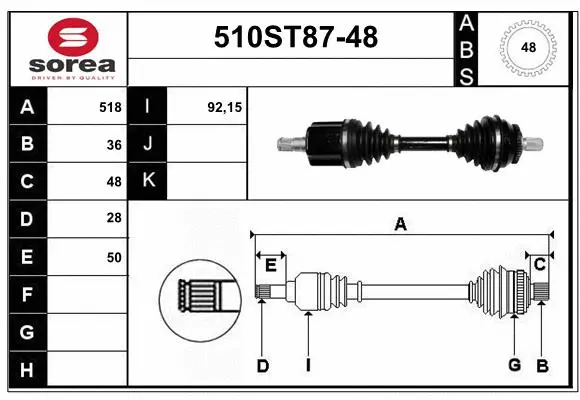 Arbre de transmission STARTCAR 510ST87-48