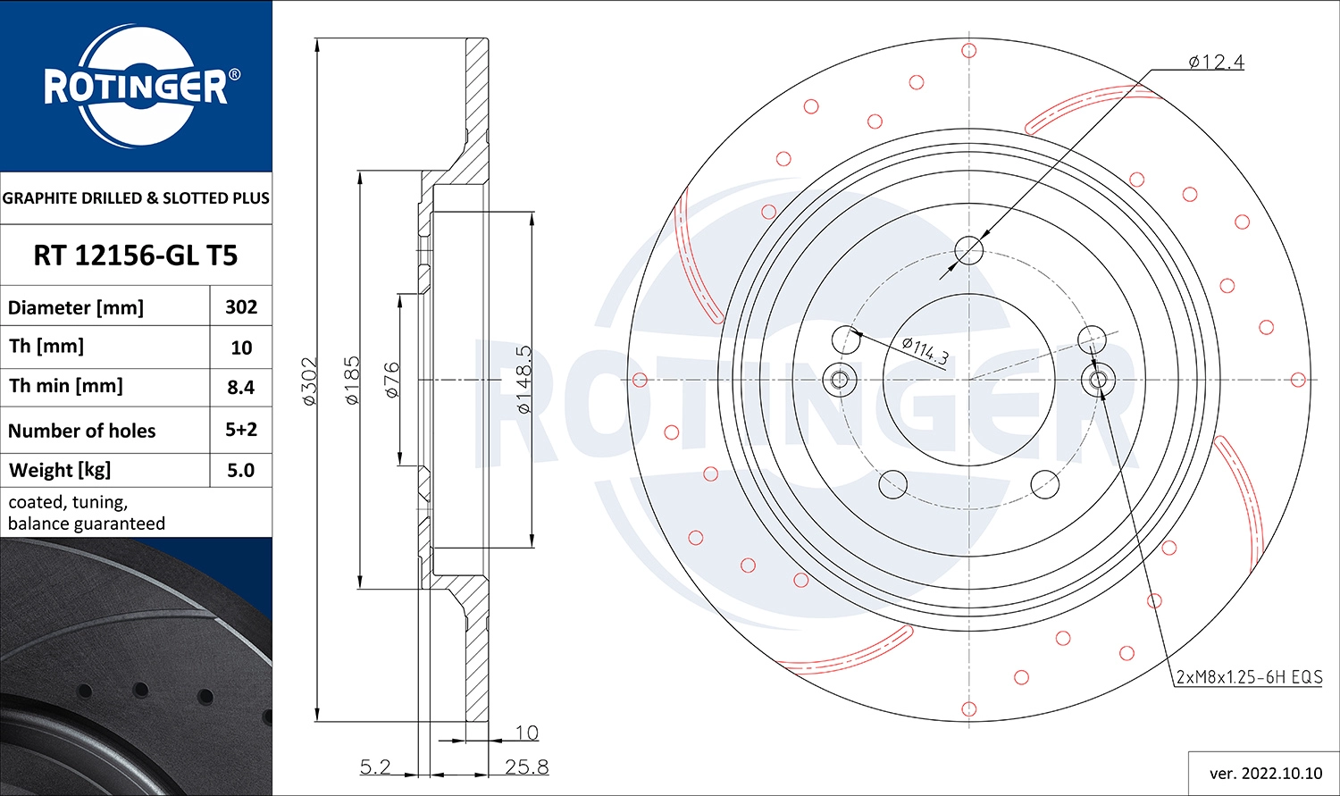 Disque de frein ROTINGER RT 12156-GL T5