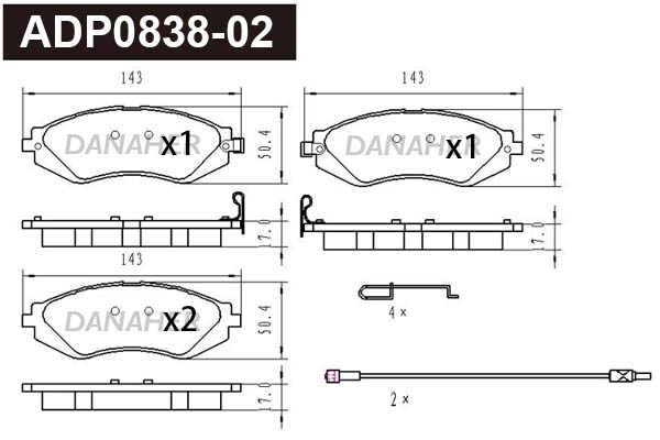 Kit de plaquettes de frein, frein à disque DANAHER ADP0838-02
