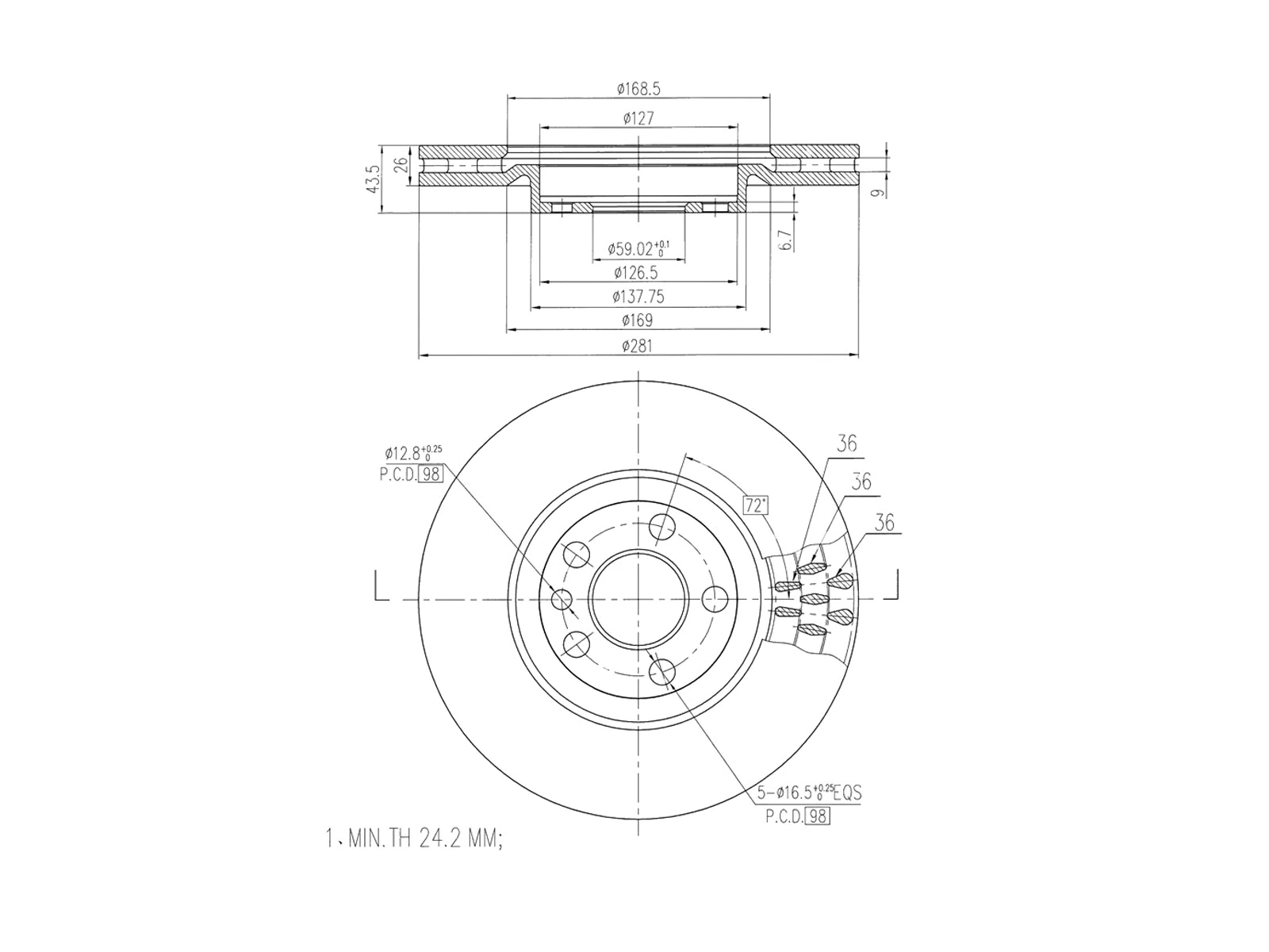 Disque de frein A.Z. Meisterteile AZMT-44-024-1490