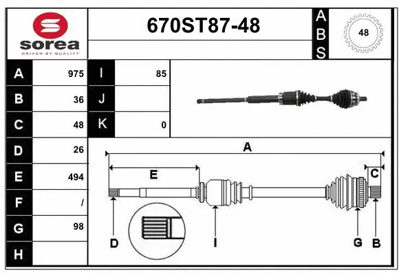 Arbre de transmission STARTCAR 670ST87-48