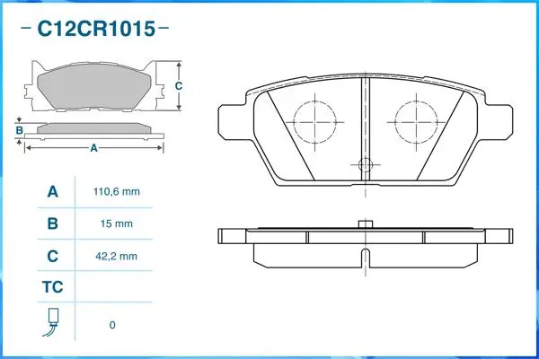 Kit de plaquettes de frein, frein à disque CWORKS C12CR1015