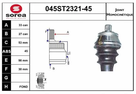 Jeu de joints, arbre de transmission STARTCAR 045ST2321-45