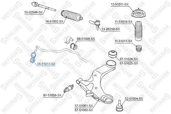 Entretoise/tige, stabilisateur STELLOX 56-51013-SX