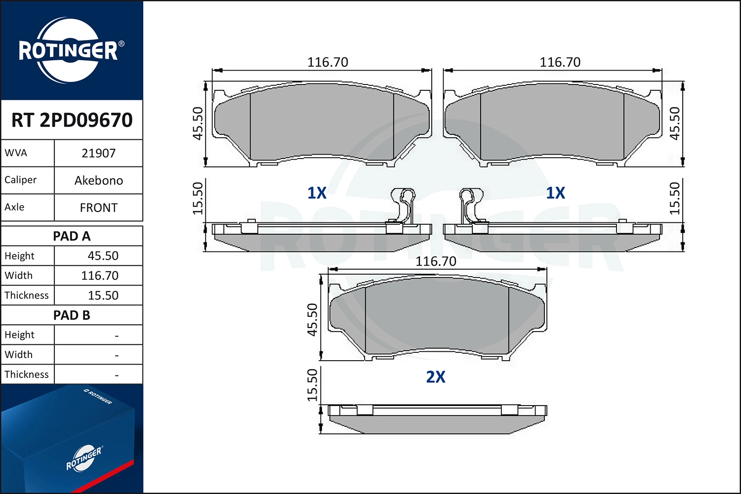 Kit de plaquettes de frein, frein à disque ROTINGER RT 2PD09670
