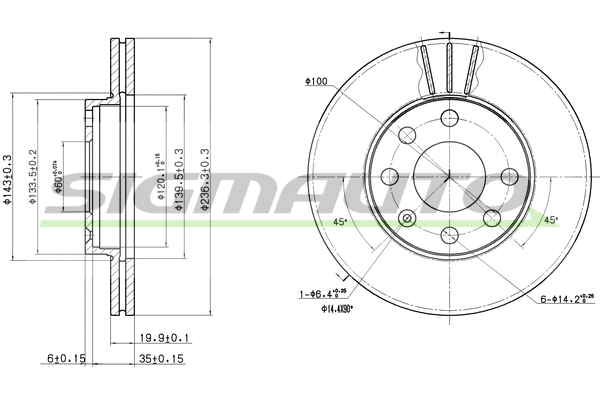 Disque de frein SIGMAUTO DBA151V