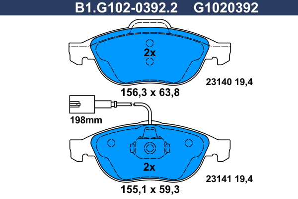 Kit de plaquettes de frein, frein à disque GALFER B1.G102-0392.2