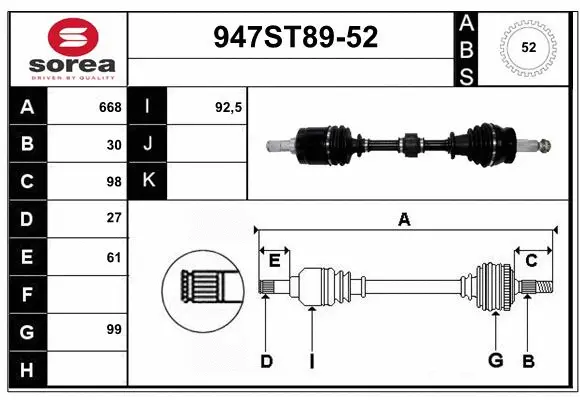 Arbre de transmission STARTCAR 947ST89-52