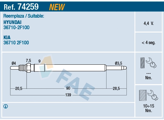 Bougie de préchauffage FAE 74259