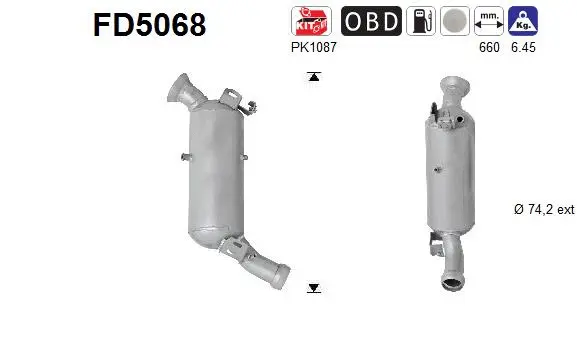 Filtre à particules / à suie, échappement AS FD5068