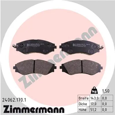 Kit de plaquettes de frein, frein à disque ZIMMERMANN 24062.170.1