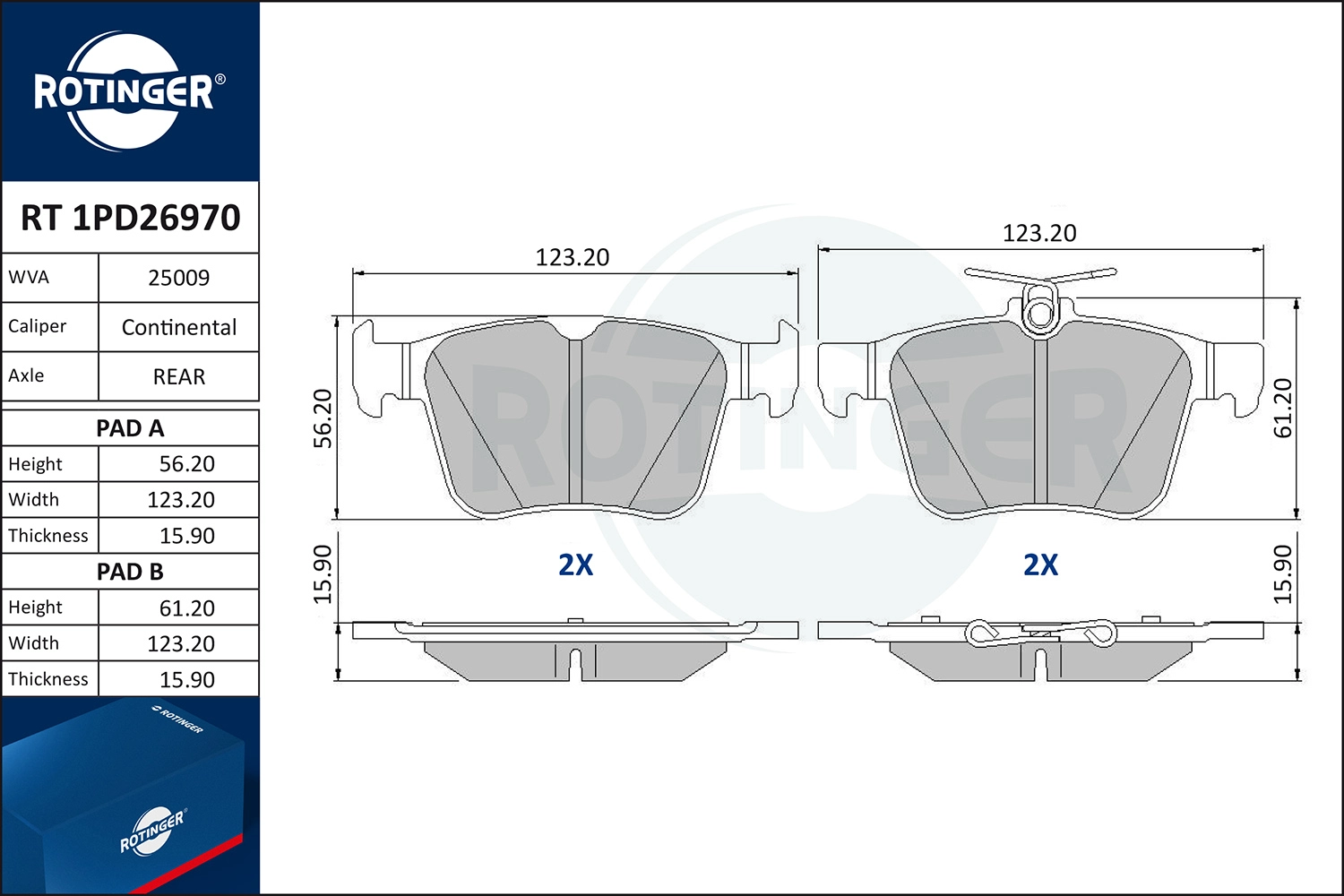 Kit de plaquettes de frein, frein à disque ROTINGER RT 1PD26970