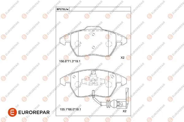 Kit de plaquettes de frein, frein à disque EUROREPAR 1681209180