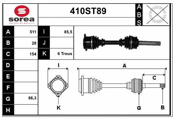 Arbre de transmission STARTCAR 410ST89