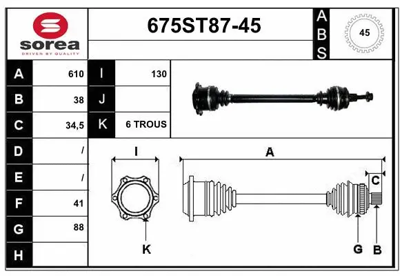 Arbre de transmission STARTCAR 675ST87-45