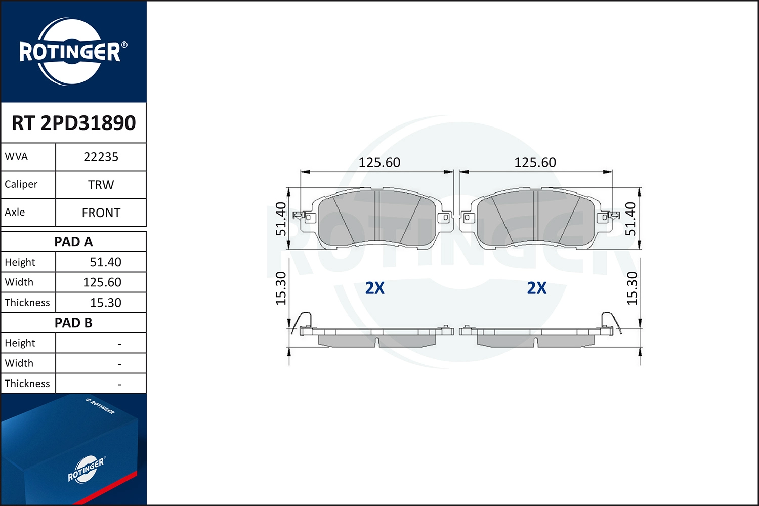 Kit de plaquettes de frein, frein à disque ROTINGER RT 2PD31890