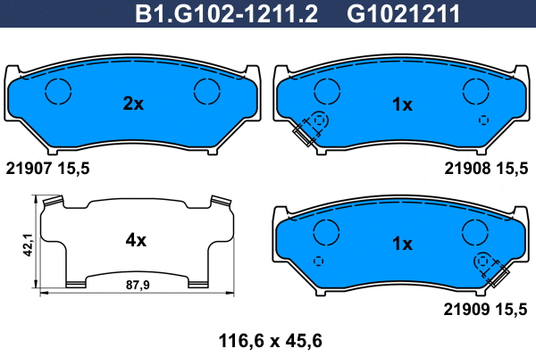 Kit de plaquettes de frein, frein à disque GALFER B1.G102-1211.2